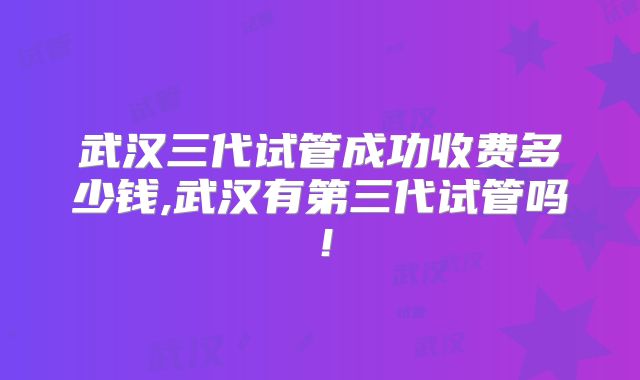 武汉三代试管成功收费多少钱,武汉有第三代试管吗!