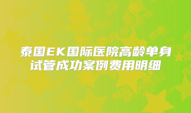 泰国EK国际医院高龄单身试管成功案例费用明细