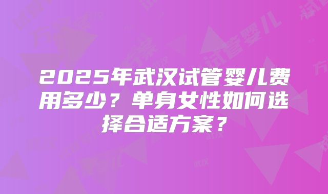 2025年武汉试管婴儿费用多少?单身女性如何选择合适方案?