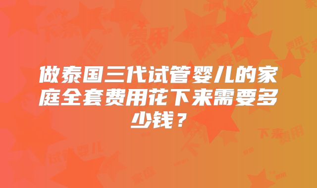 做泰国三代试管婴儿的家庭全套费用花下来需要多少钱？
