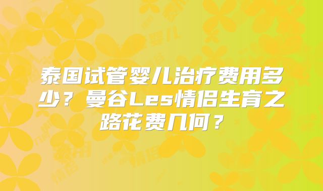 泰国试管婴儿治疗费用多少？曼谷Les情侣生育之路花费几何？