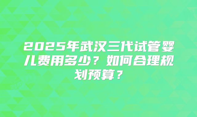 2025年武汉三代试管婴儿费用多少?如何合理规划预算?
