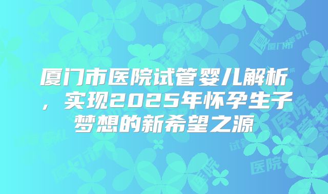 厦门市医院试管婴儿解析，实现2025年怀孕生子梦想的新希望之源