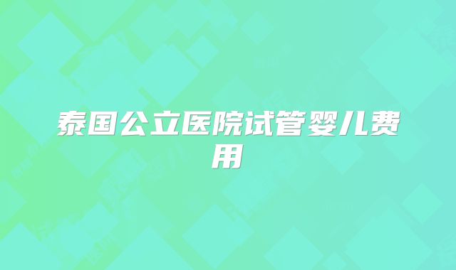 泰国公立医院试管婴儿费用