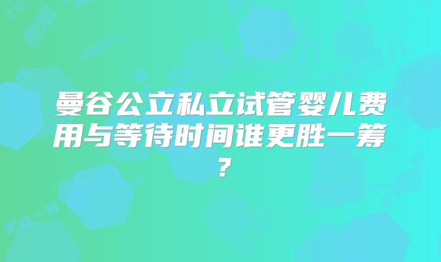曼谷公立私立试管婴儿费用与等待时间谁更胜一筹？