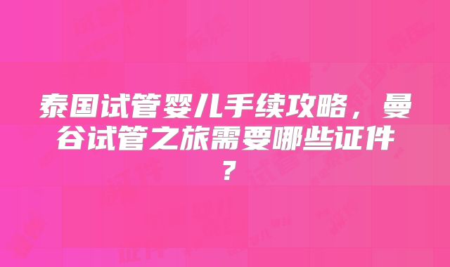泰国试管婴儿手续攻略,曼谷试管之旅需要哪些证件?