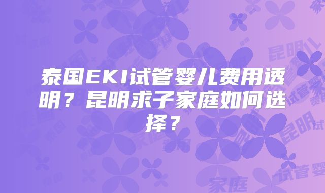 泰国EKI试管婴儿费用透明？昆明求子家庭如何选择？