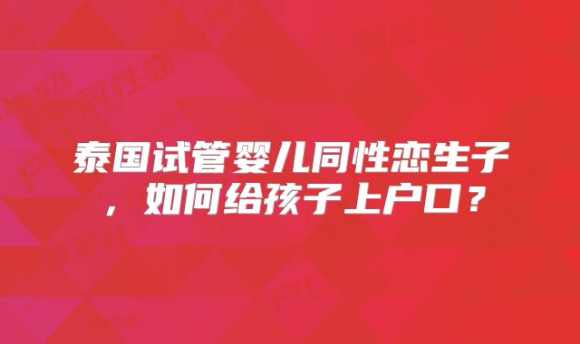 泰国试管婴儿同性恋生子,如何给孩子上户口?