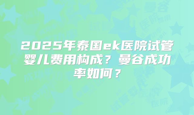 2025年泰国ek医院试管婴儿费用构成？曼谷成功率如何？
