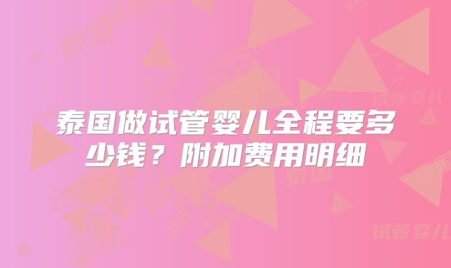泰国做试管婴儿全程要多少钱?附加费用明细