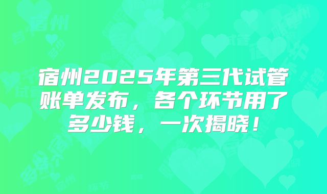 宿州2025年第三代试管账单发布,各个环节用了多少钱,一次揭晓!