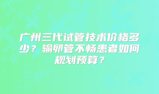 广州三代试管技术价格多少?输卵管不畅患者如何规划预算?