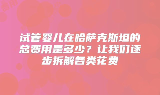 试管婴儿在哈萨克斯坦的总费用是多少？让我们逐步拆解各类花费
