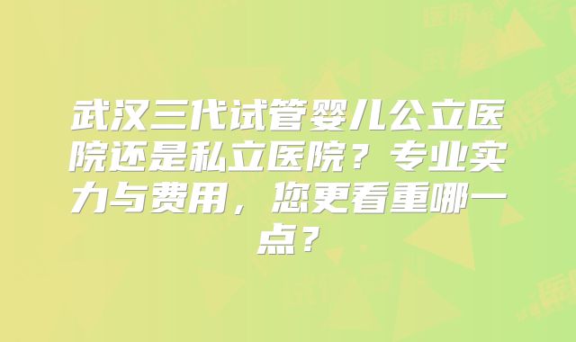 武汉三代试管婴儿公立医院还是私立医院?专业实力与费用,您更看重哪一点?