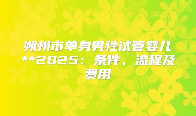 朔州市单身男性试管婴儿**2025：条件、流程及费用