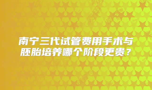 南宁三代试管费用手术与胚胎培养哪个阶段更贵?