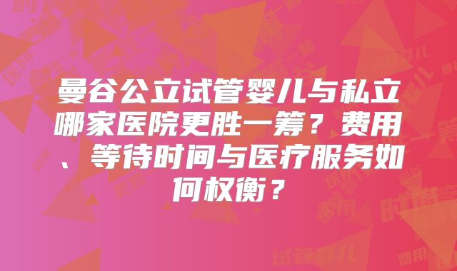 曼谷公立试管婴儿与私立哪家医院更胜一筹?费用、等待时间与医疗服务如何权衡?