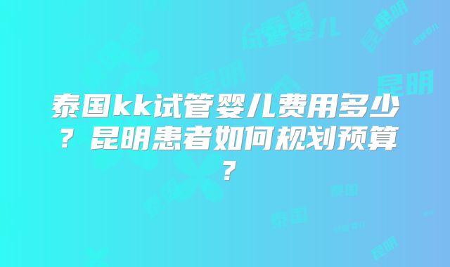 泰国kk试管婴儿费用多少?昆明患者如何规划预算?