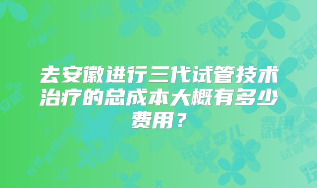 去安徽进行三代试管技术治疗的总成本大概有多少费用？