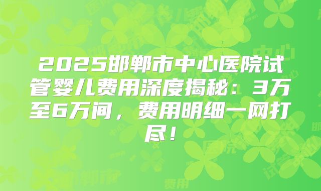 2025邯郸市中心医院试管婴儿费用深度揭秘：3万至6万间，费用明细一网打尽！