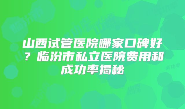 山西试管医院哪家口碑好？临汾市私立医院费用和成功率揭秘