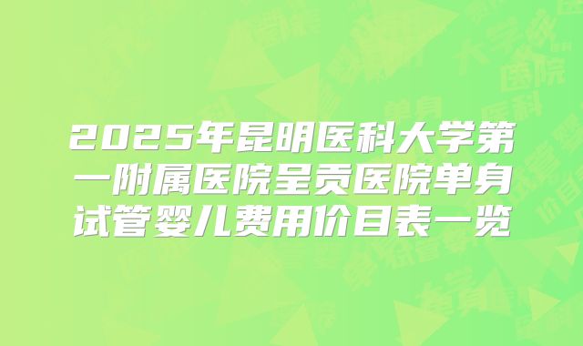2025年昆明医科大学第一附属医院呈贡医院单身试管婴儿费用价目表一览