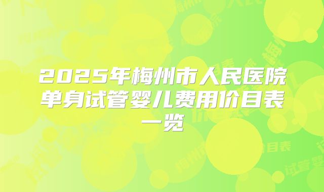 2025年梅州市人民医院单身试管婴儿费用价目表一览