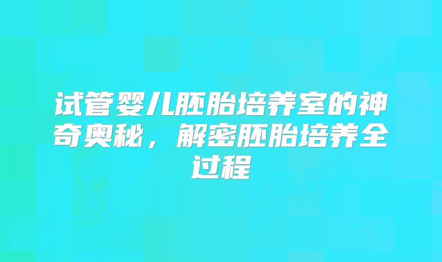 试管婴儿胚胎培养室的神奇奥秘,解密胚胎培养全过程