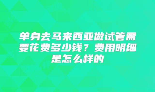 单身去马来西亚做试管需要花费多少钱？费用明细是怎么样的