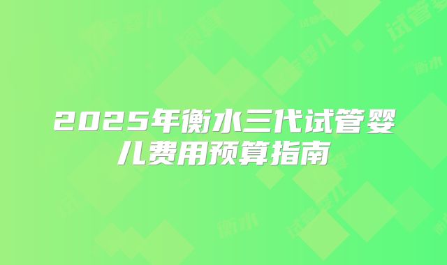 2025年衡水三代试管婴儿费用预算指南
