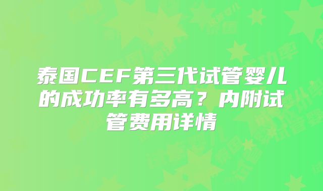 泰国CEF第三代试管婴儿的成功率有多高？内附试管费用详情