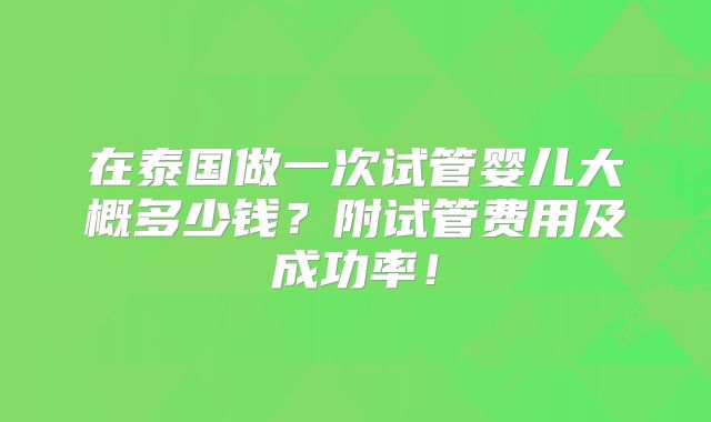 在泰国做一次试管婴儿大概多少钱?附试管费用及成功率!