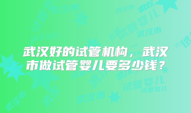 武汉好的试管机构,武汉市做试管婴儿要多少钱?