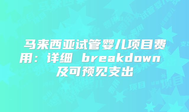 马来西亚试管婴儿项目费用:详细 breakdown 及可预见支出