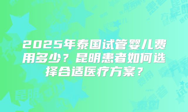 2025年泰国试管婴儿费用多少?昆明患者如何选择合适医疗方案?