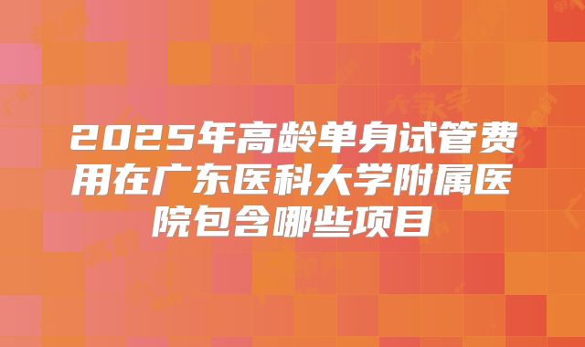 2025年高龄单身试管费用在广东医科大学附属医院包含哪些项目