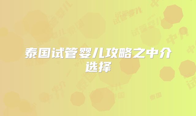 泰国试管婴儿攻略之中介选择
