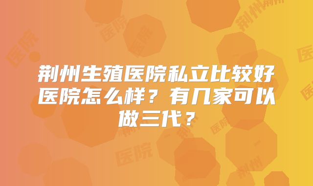 荆州生殖医院私立比较好医院怎么样？有几家可以做三代？