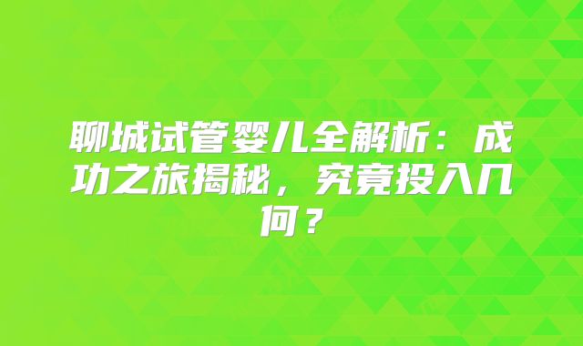聊城试管婴儿全解析:成功之旅揭秘,究竟投入几何?
