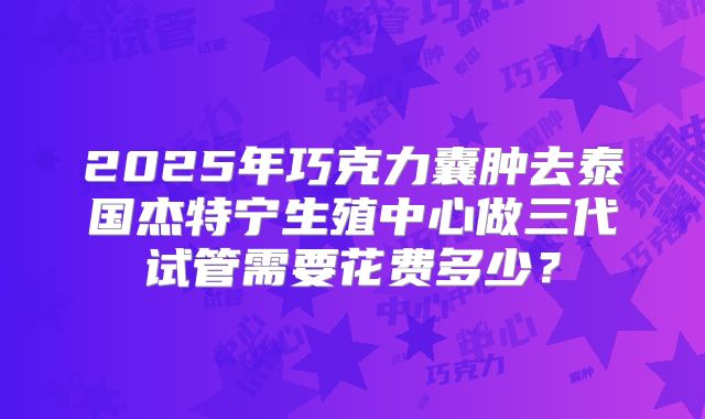 2025年巧克力囊肿去泰国杰特宁生殖中心做三代试管需要花费多少？