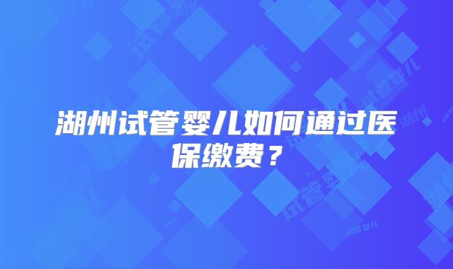 湖州试管婴儿如何通过医保缴费？