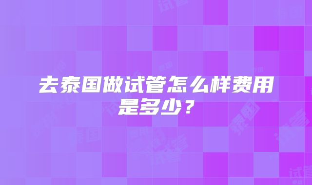 去泰国做试管怎么样费用是多少？