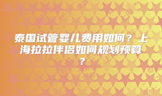 泰国试管婴儿费用如何？上海拉拉伴侣如何规划预算？