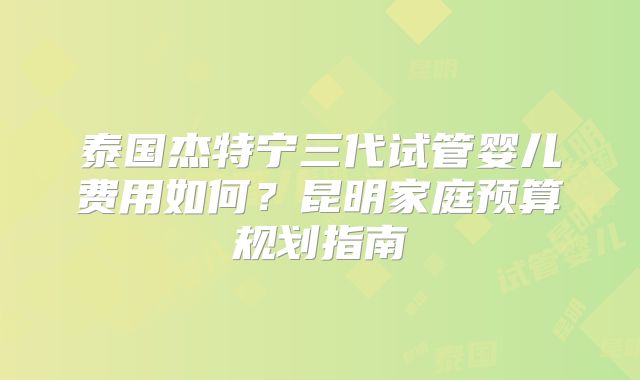 泰国杰特宁三代试管婴儿费用如何?昆明家庭预算规划指南