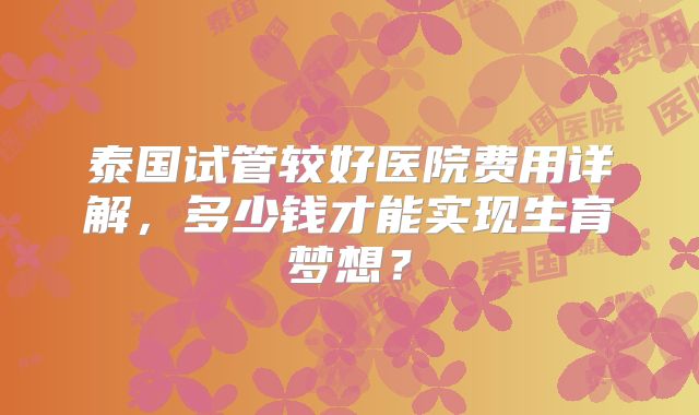 泰国试管较好医院费用详解，多少钱才能实现生育梦想？