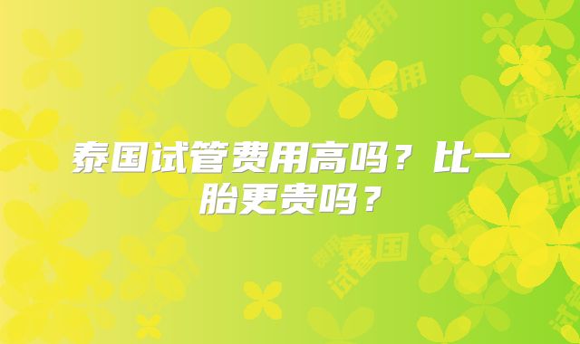 泰国试管费用高吗?比一胎更贵吗?