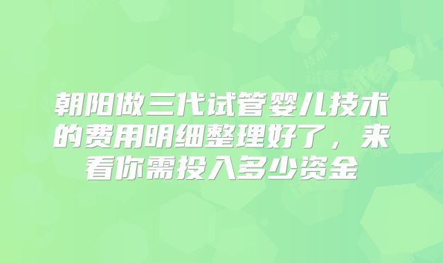 朝阳做三代试管婴儿技术的费用明细整理好了,来看你需投入多少资金