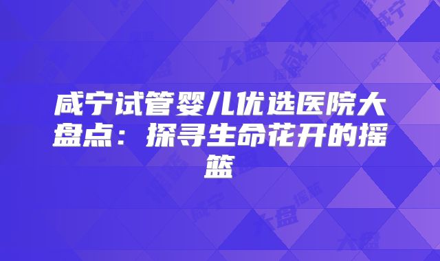咸宁试管婴儿优选医院大盘点:探寻生命花开的摇篮