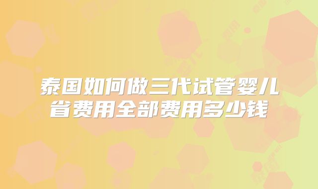 泰国如何做三代试管婴儿省费用全部费用多少钱