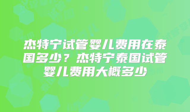 杰特宁试管婴儿费用在泰国多少？杰特宁泰国试管婴儿费用大概多少